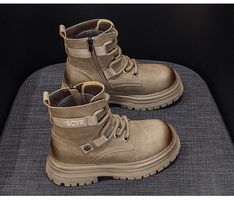 Giày boot nữ cổ ngắn đế dày phong cách Martin, lót lông ấm mùa đông — M2626-1 vàng lót nhung, M2626 màu vàng một lớp lót trong, M2626-1 kaki lót nhung, M2626 một lớp màu đen chi tiết 21