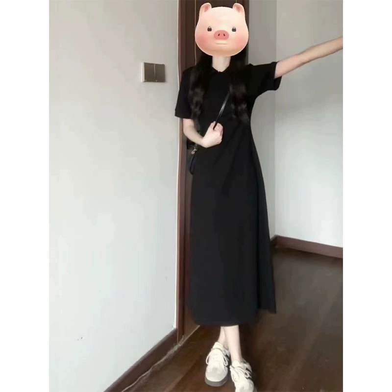 Черное платье с короткими рукавами во французском стиле, летняя ниша для похудения талии, шикарная и красивая трендовая длинная юбка