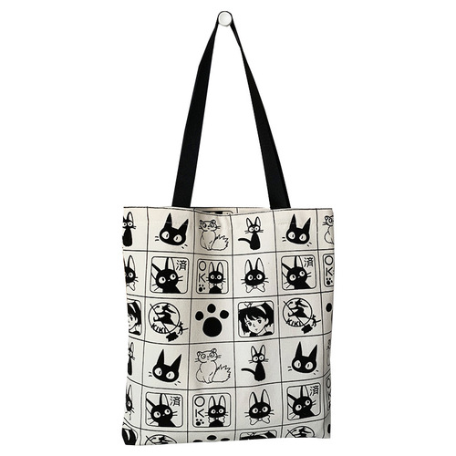  New Canvas Bag Women's Shoulder Versatile Ins Cute Cat Cartoon Student Class Zipper Portable Cloth Bag