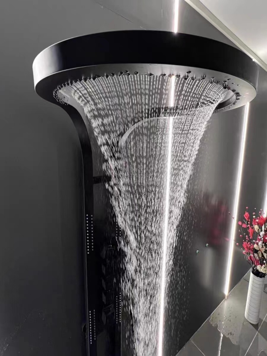 German bathroom high-end shower head set, household pure copper wall-mounted large waterfall rotating multi-functional pressurized shower set undefined