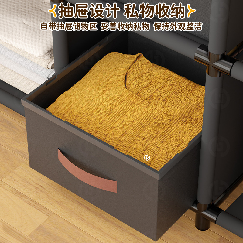 跨境简易衣柜落地出租屋储物家用可折叠加粗钢管组装加固简约衣橱