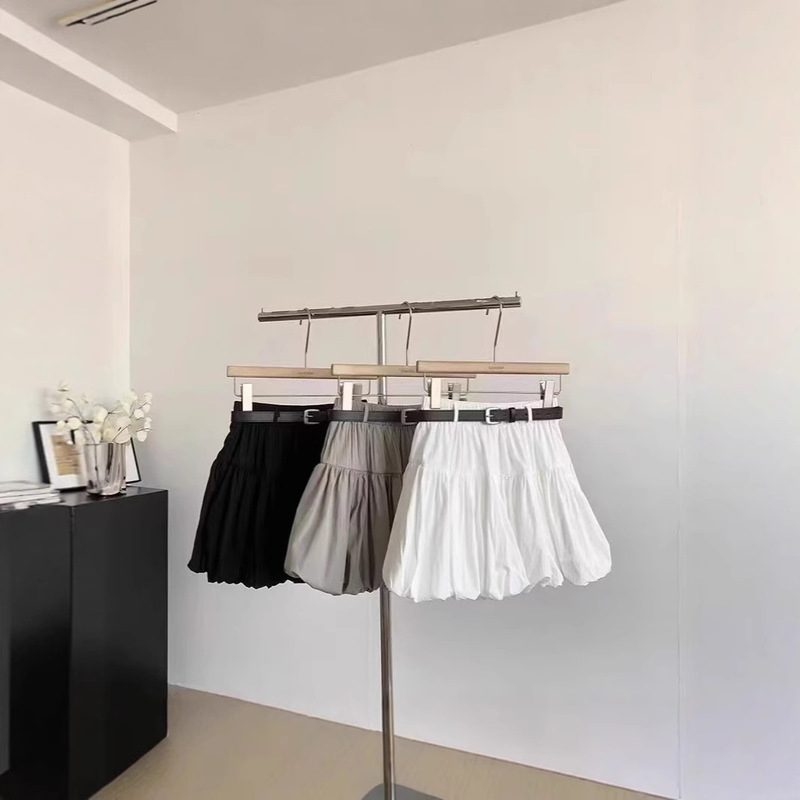 High-Waisted Slimming Anti-Exposure Black Puff Skirt with Belt for Women, 2025 Spring New Korean Versatile A-Line Short Skirt