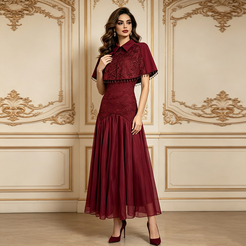 Elegant Tassel Vintage Evening Gown Long Dress 2026 Autumn New Fashion Embroidered Slim Fit Elegant Dress for Women