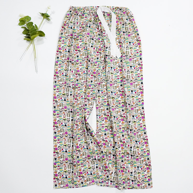 Pantalones de pijama de verano Source 45 de algodón y seda, pantalones anchos de nueve puntos para mujer, finos, talla grande, pantalones holgados para aire acondicionado, pantalones de playa