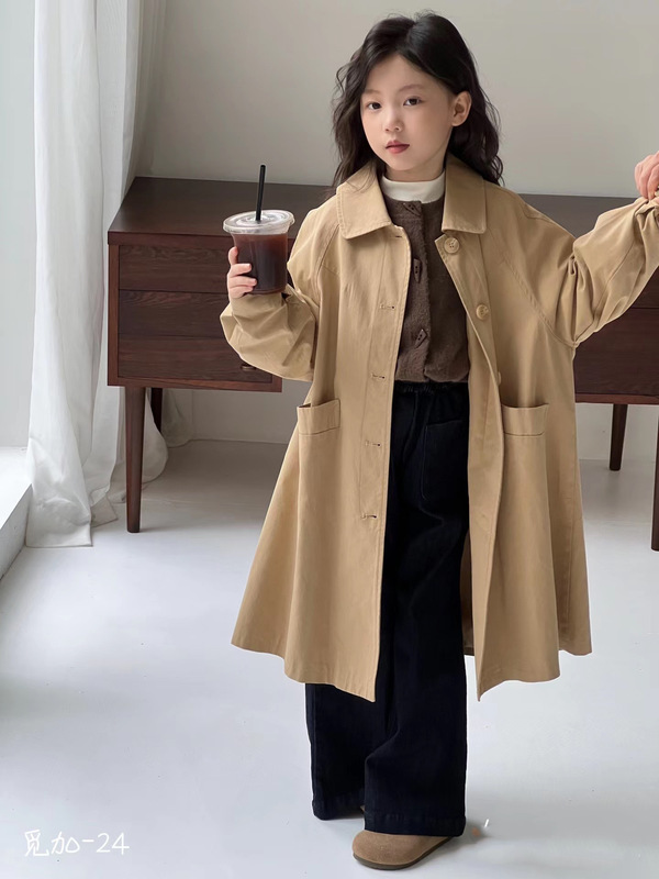 女童风衣女孩春秋新款女童洋气时髦春装英伦风女大童长款大衣外套|undefined