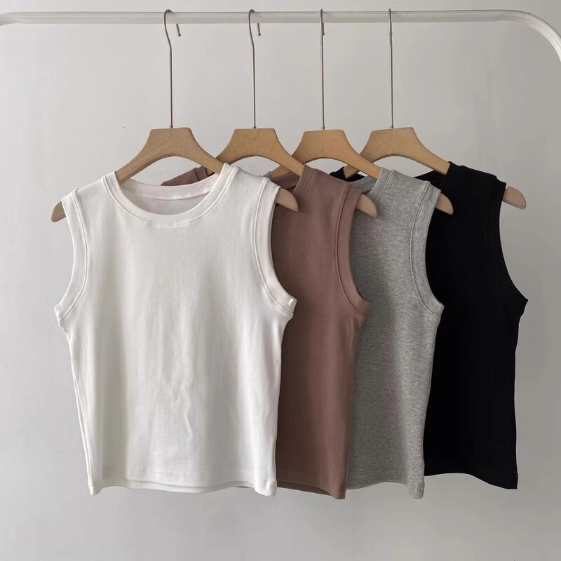 2025 Spring/Summer Versatile Stretch Slim-Fit Short Round Neck Base Shirt Women's Sleeveless T-Shirt Vest Top for Commuting