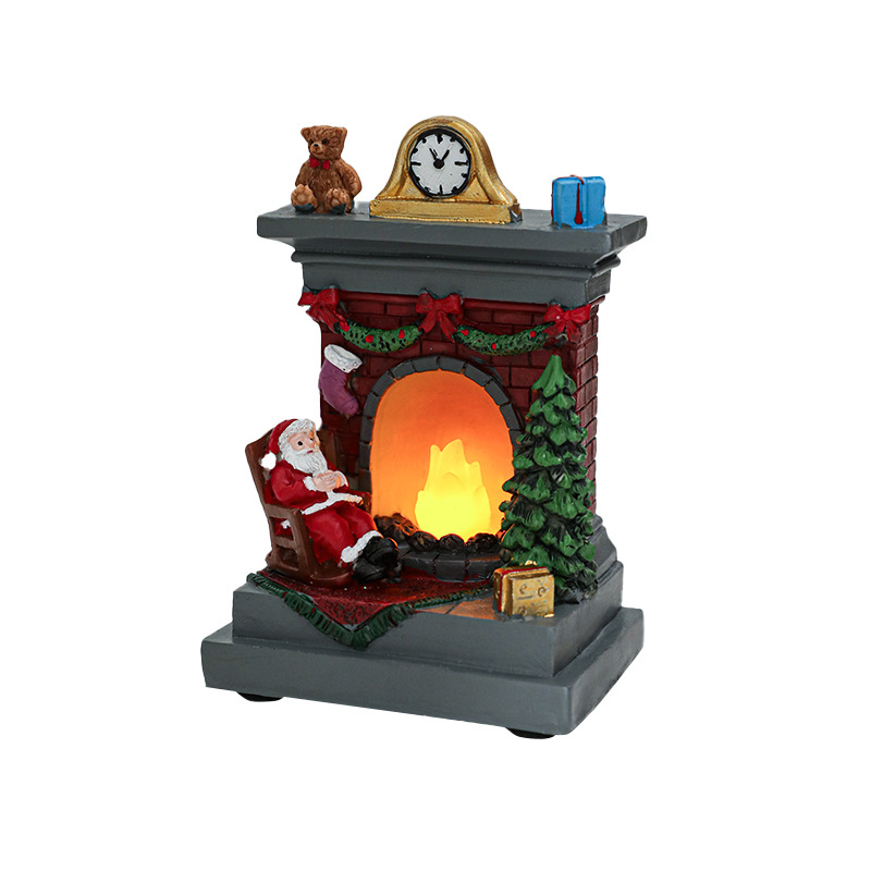 Decoración de resina de Navidad, chimenea luminosa de Navidad, globo de calor, luces nocturnas, regalos de Navidad, decoración de regalos