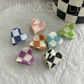 彩色棋盘格小号爱心抓夹可爱碎发刘海小夹子甜美顶夹边夹宝宝发夹