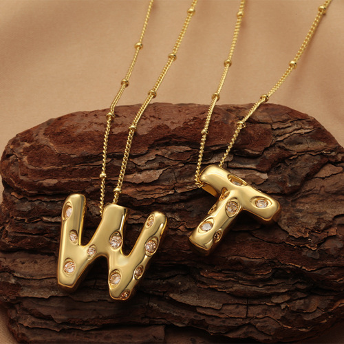 26-inch English alphabet necklace pendant for women, copper-plated and inlaid with zirconia, 18K letter lock chain pendant