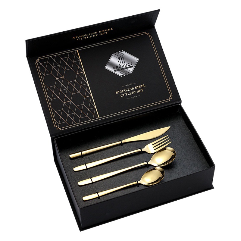 Transfronterizo Amazon comida occidental cuatro piezas principales Corea cuchara de acero inoxidable vajilla de 24 piezas conjunto vajilla cuchillo, tenedor y cuchara para 6 personas