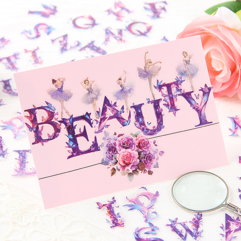 Prisma Diccionario transparente pegatinas impermeables para mascotas letras mayúsculas Inglés libros de mano materiales decorativos pegatinas letras retro