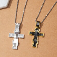 跨境速卖通欧美个性百搭合金吊坠热销项链男士复古十字形项链批发