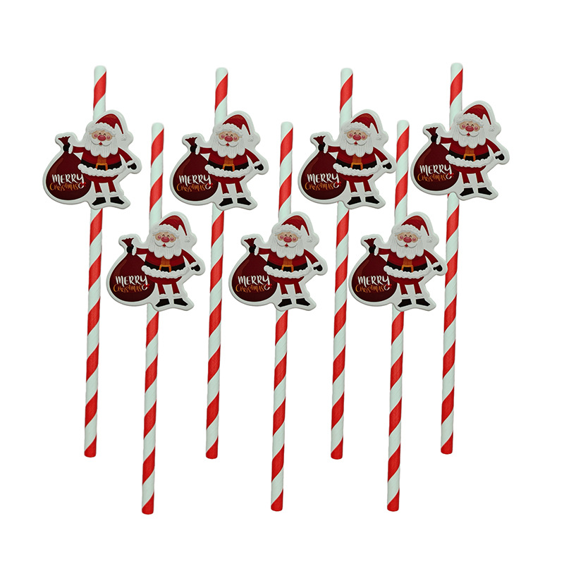 Papá Noel de fiesta de Navidad transfronteriza paja desechable postre pastel cóctel paja decorativa