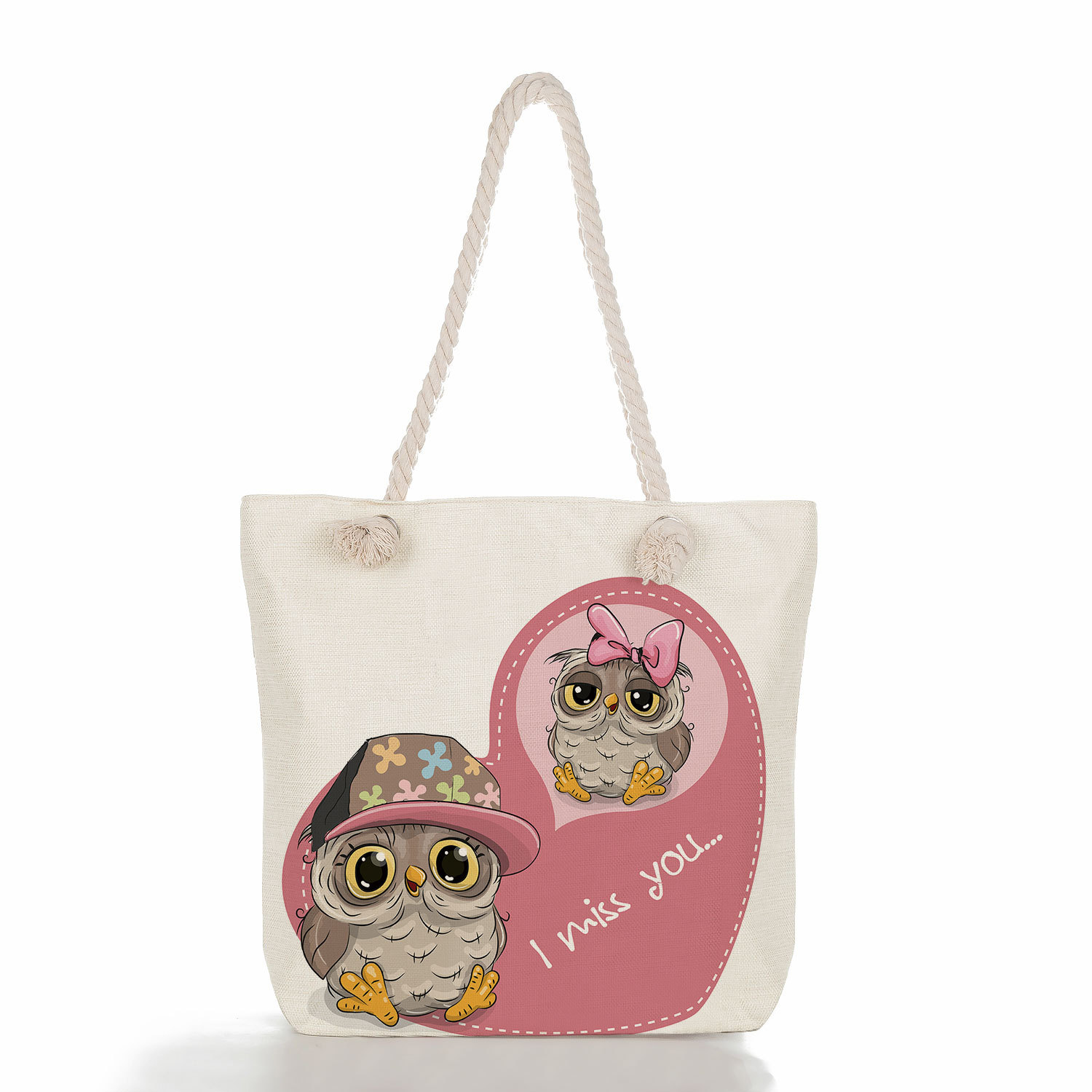 Women's Medium Canvas Owl Cute Square Zipper Tote Bag display picture 14