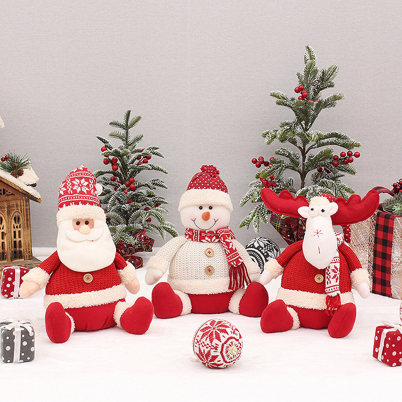 クリスマス用品クリスマス装飾品布芸座り方サンタクロース雪だるま鹿人形シーン置物|undefined