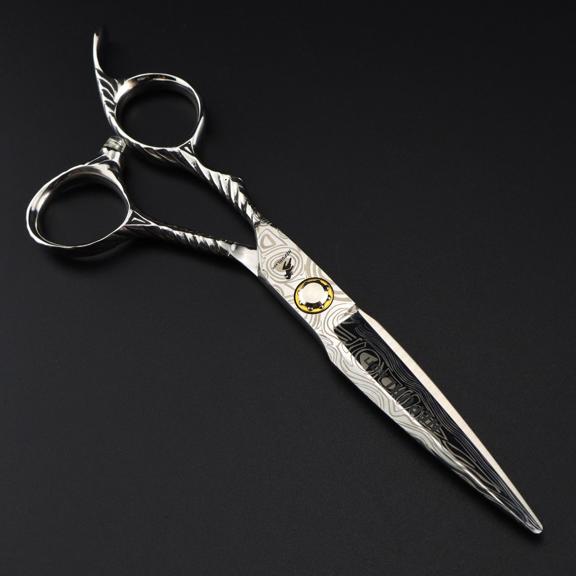 Tijeras de peluquería para zurdos con tornillo de cojinete de 6,0 pulgadas y patrón de Damasco: tijeras rectas para entresacar y cortar._voghion.com