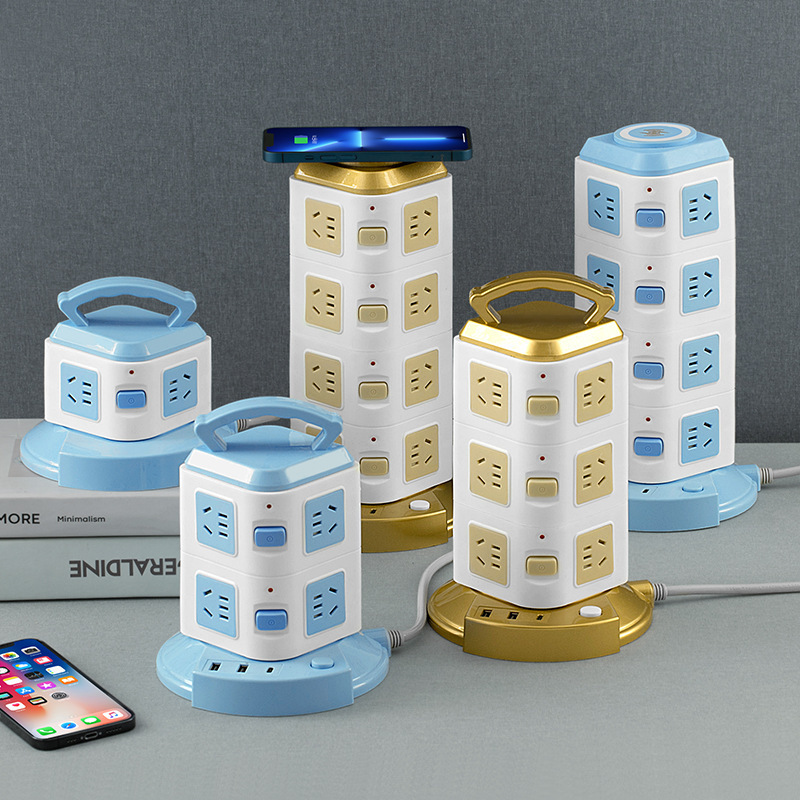 New national standard vertical socket multi-function usb wireless charging plug board portable tower-shaped office with cable plug New national standard vertical socket multi-function usb wireless charging plug board portable tower-shaped office with cable plug