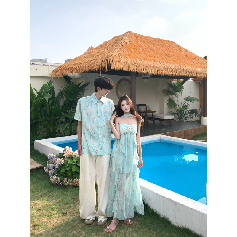 2026 Summer Pure Desire Floral Strapless Halter Neck Dress with Backless Irregular Design Vacation Long Dress Couple Outfit 2026 Summer Pure Desire Floral Strapless Halter Neck Dress with Backless Irregular Design Vacation Long Dress Couple Outfit
