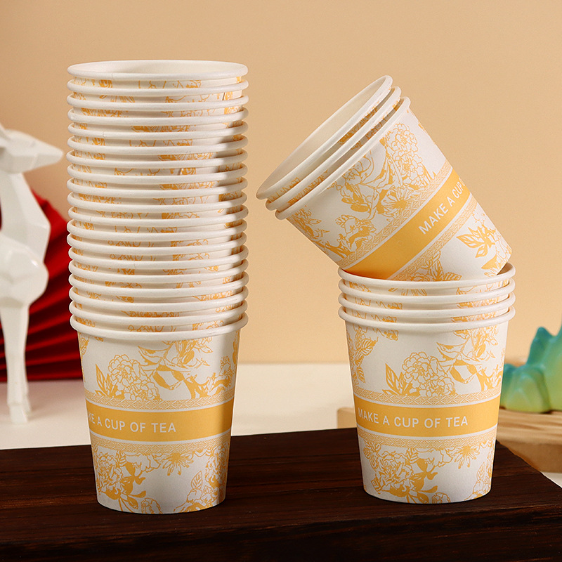 Taza de papel desechable engrosada y endurecida taza de flores resistente a quemaduras oficina doméstica agua potable taza de té de leche de café bebida caliente