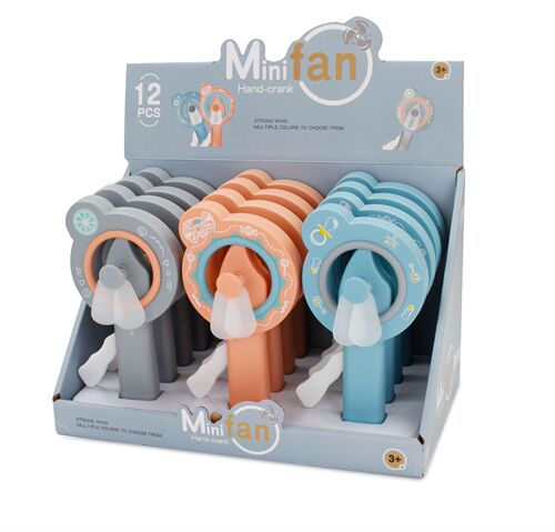 Portable hand-operated fan summer cartoon style hand-cranked fan can be held mini fan street stall supply