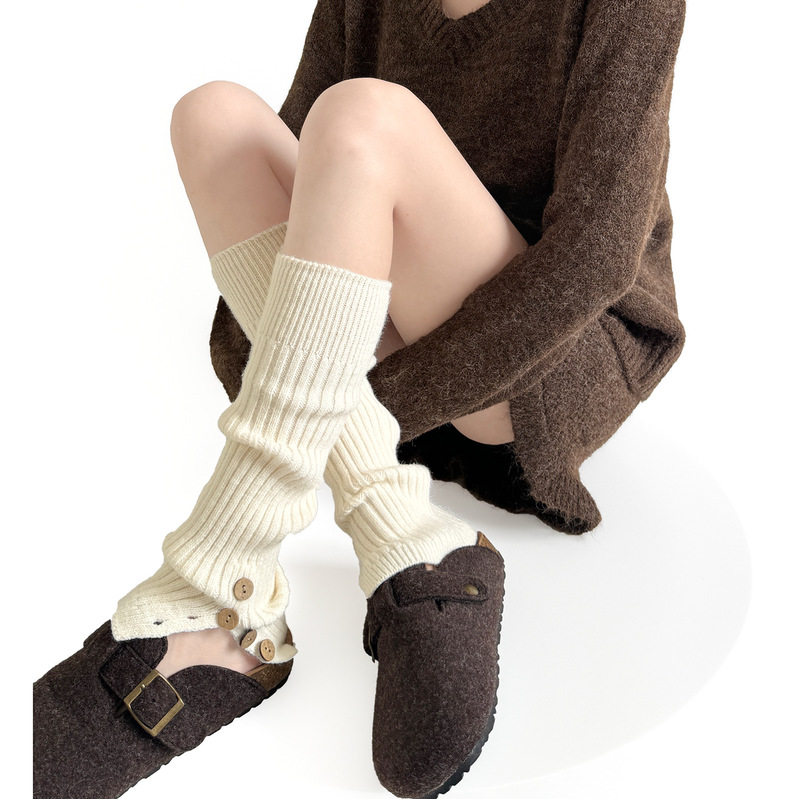 Autumn and Winter Matching Snow Boots Knitted Socks Warm Layered Thickened Button Slit Slouchy Coffee Color Versatile Calf Covers Autumn and Winter Matching Snow Boots Knitted Socks Warm Layered Thickened Button Slit Slouchy Coffee Color Versatile Calf Covers