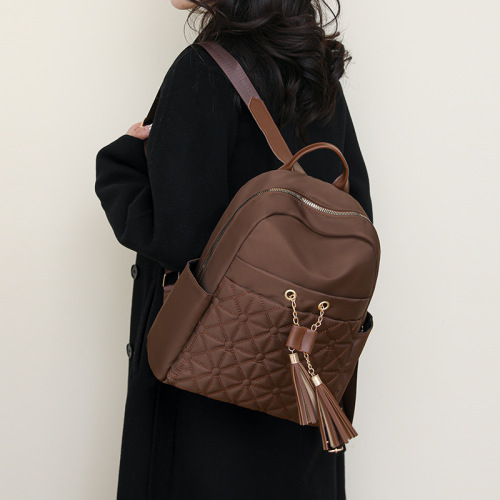 Diamond Pattern Embroidered Double Shoulder Bag for Women 2024 New Model Ladies Backpack Korean Style Versatile Large Capacity Waterproof Travel Backpack