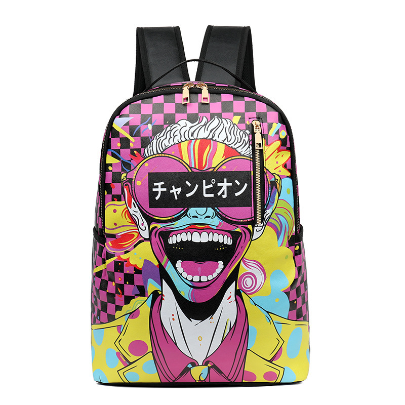 クロスボーダー迷彩カラーブロック学生スクールバッグ大容量漫画アニメバックパックチェック柄プリント新しいバックパック|undefined