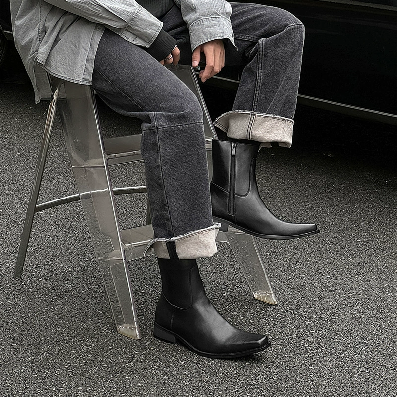 Demi-season platform boots with zipper, Chelsea style, leather, unisex 38–46