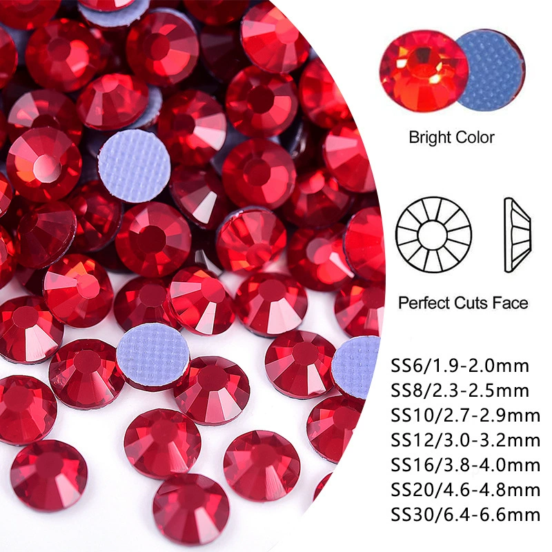 Hot‑fix rhinestones SS3–SS30, glass crystal round flat‑back, 1440 pcs per pack (hot‑melt)