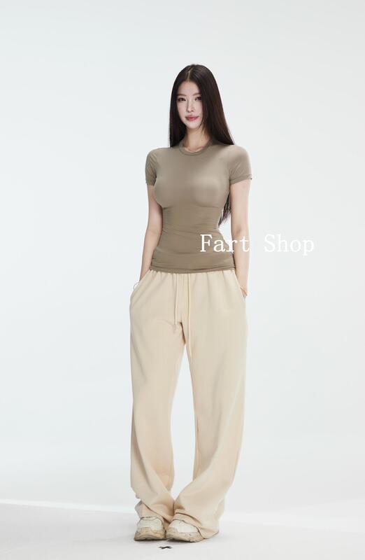【Fart Shop】skim* 短袖春夏修身弹力正肩紧身粉色t恤半袖上衣女|undefined