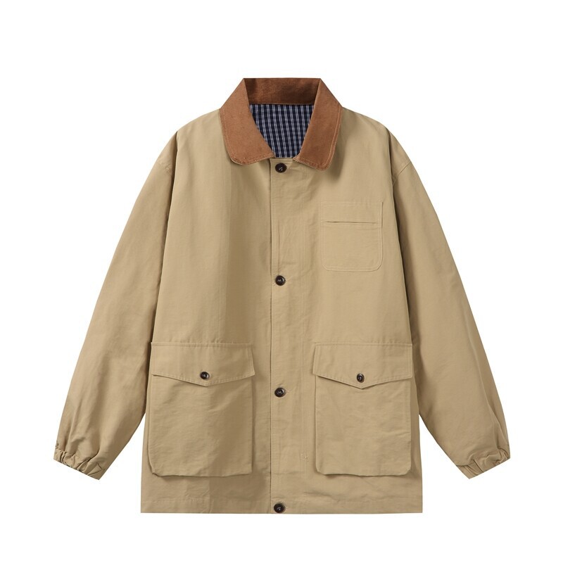 Kaiz Kai Zhong 2025 Autumn Japanese Retro Loose Color-Block Turn-Down Collar Mid-Length Jacket Men's Casual Workwear Trench Coat