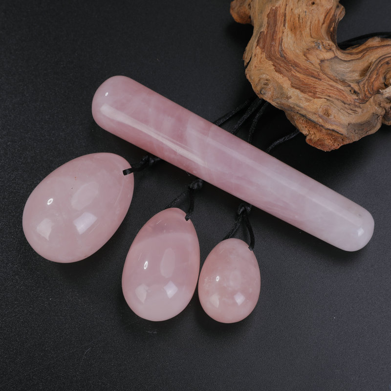 鸡蛋天然玉石紫晶水晶粉晶芙蓉石绿东陵4件套工艺套装能量宝石