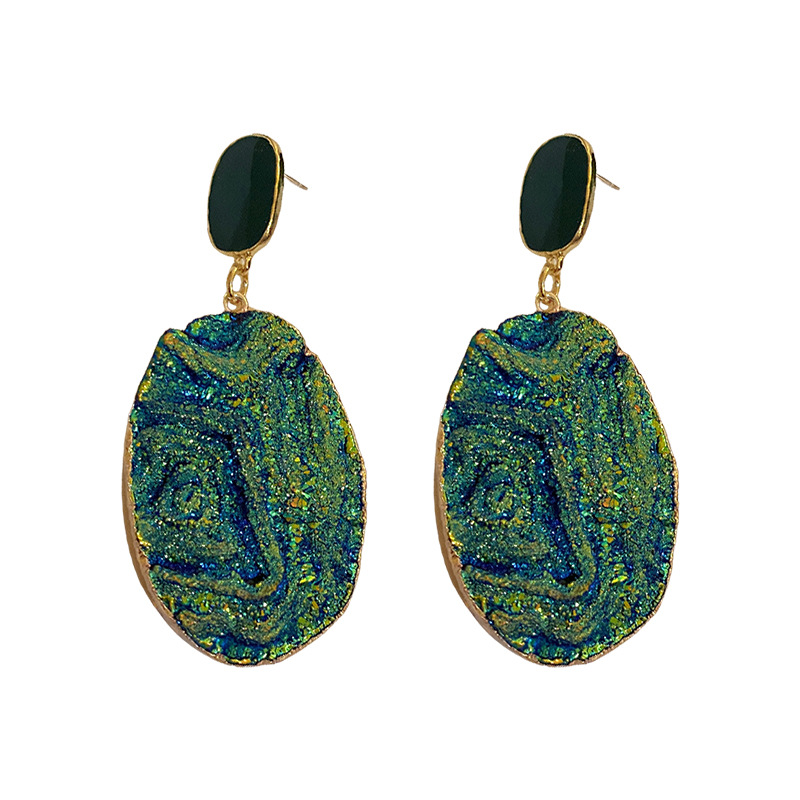 Pendientes geométricos plisados azules de aguja de plata pendientes encantadores irregulares femeninos Pendientes retro de personalidad exagerada de Europa y América