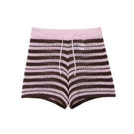 跨境外贸女装2025夏季新款休闲抽绳条纹针织短裤