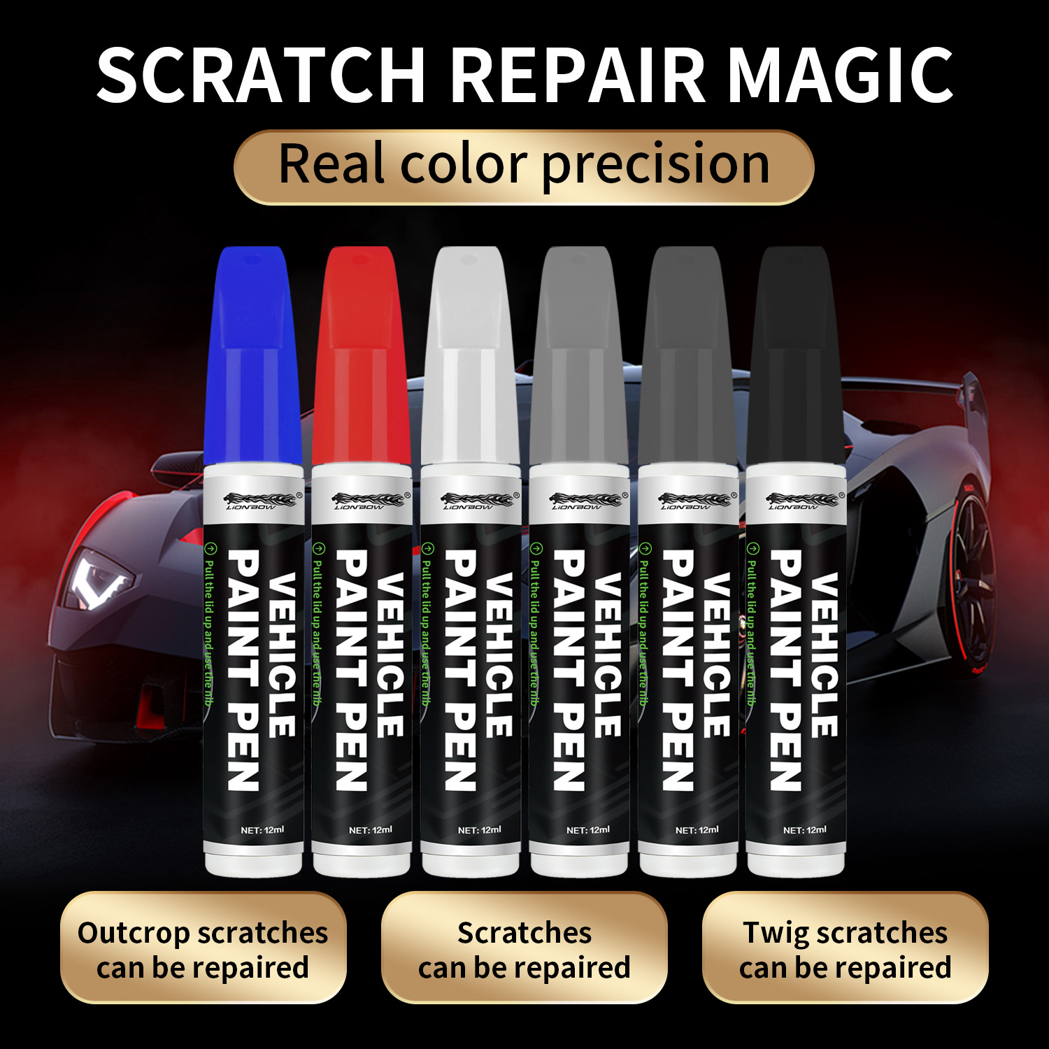 Cross-Border Car Paint Repair Pen Pearl White Scratch Repair Pen Black Scratch Removal Car Spray Paint Silver Touch-Up Pen