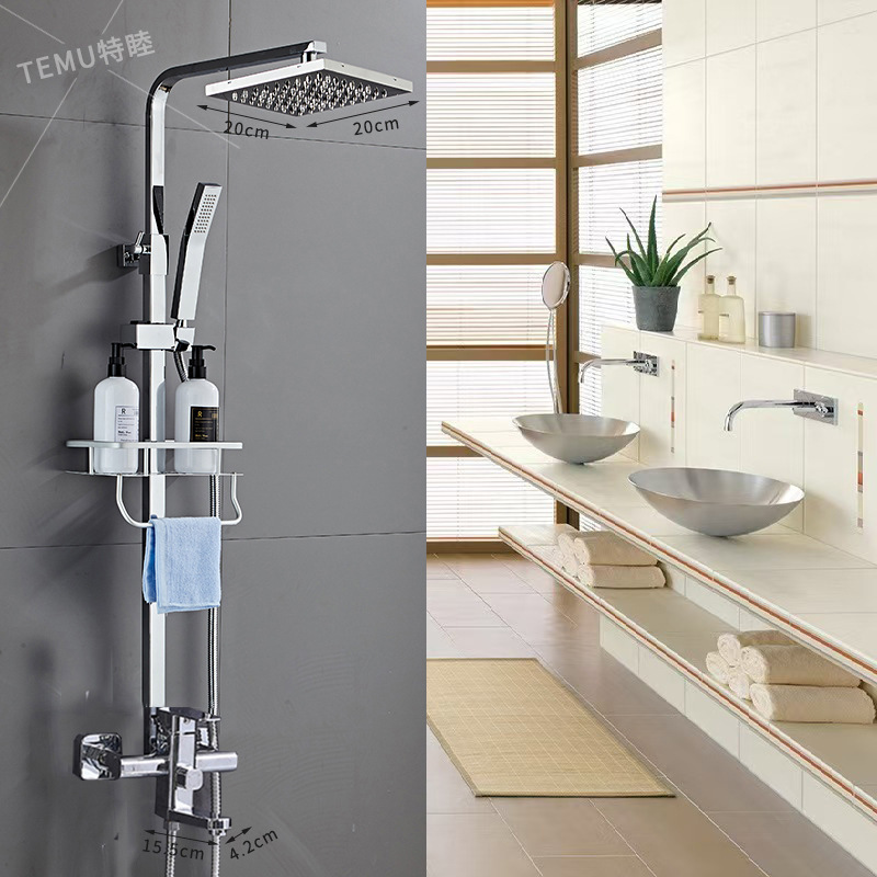 外贸 跨境 巨幕方形花洒套装高档淋浴系统不锈钢增压顶喷方管花洒