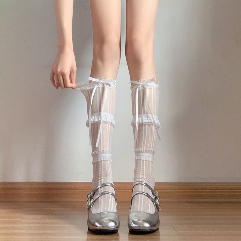 Summer thin lace white hair band with bow