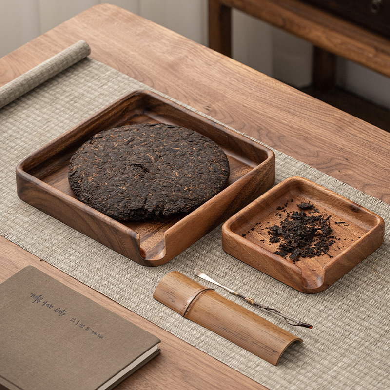 Walnut Review Tea Tray Solid Wood Tea Cake Picking Coffee Bean Small Tea Tray Pu 'er Tea Tea Appreciation Tea Pry Tea Tray