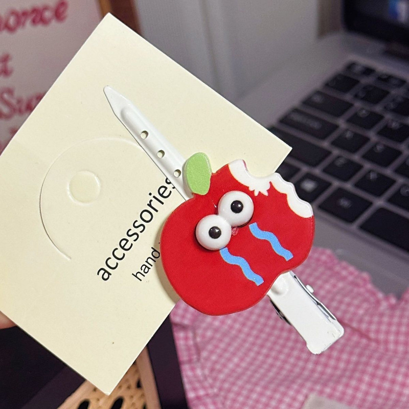 趣味可爱立体红苹果发夹搞怪表情包头ins发卡创意刘海侧边无痕夹|undefined