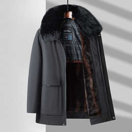 金丝绒加厚中老年爸爸装冬季加绒棉袄可拆卸毛领中长款棉衣M2289