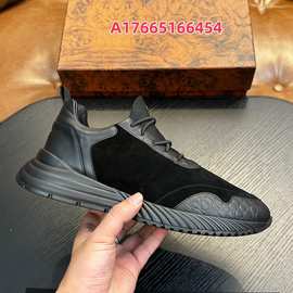 欧美新款真皮拼接反绒皮休闲鞋男士厚底时尚百搭休闲鞋