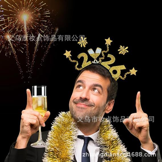跨境新品新年节日派对装扮道具时尚发饰品2026年新年发扣跨年发箍