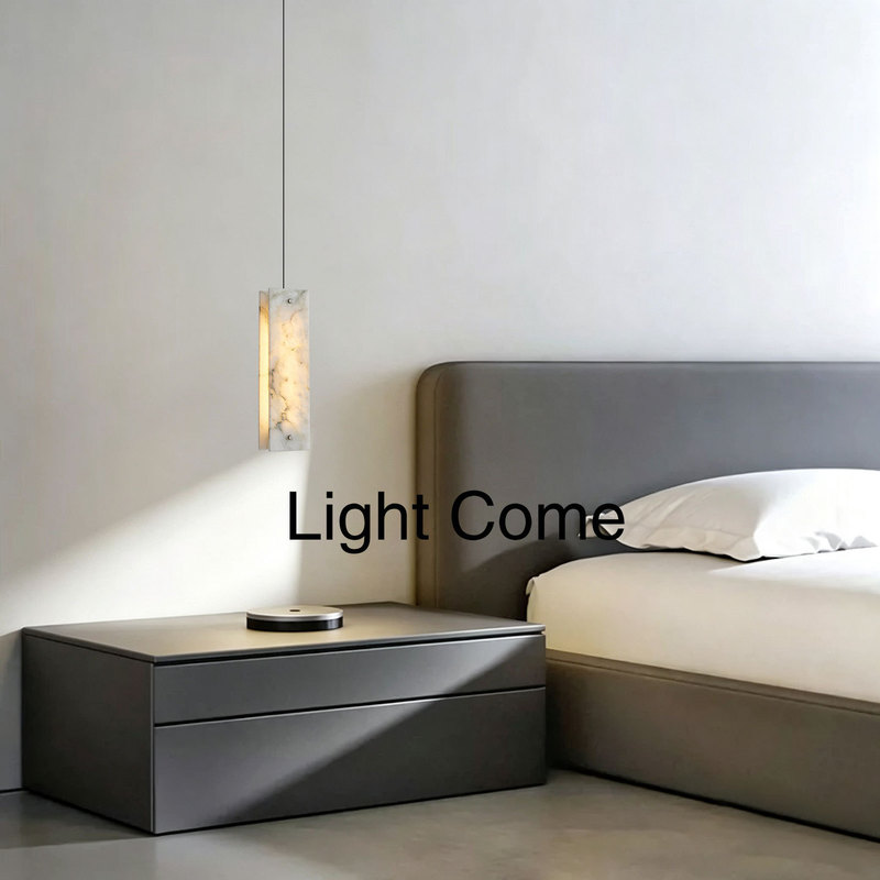Italian-style, light luxury, natural Spanish marble bedside pendant light, creating a sophisticated and minimalist ambiance, suitable for the master bedroom, with adjustable height