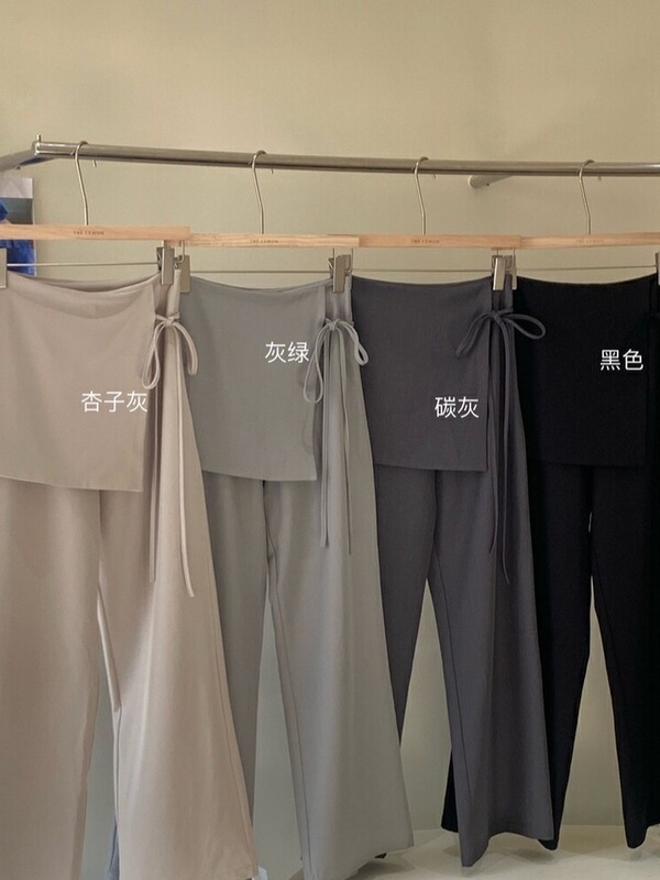 设计感假两件屁帘直筒裤女2025春夏新款高腰显瘦宽松百搭西装裤子|undefined