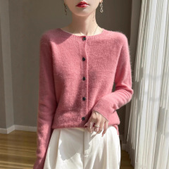 25外搭针织衫毛衣女宽松简约一线时尚圆领开衫上衣新款成衣秋米色