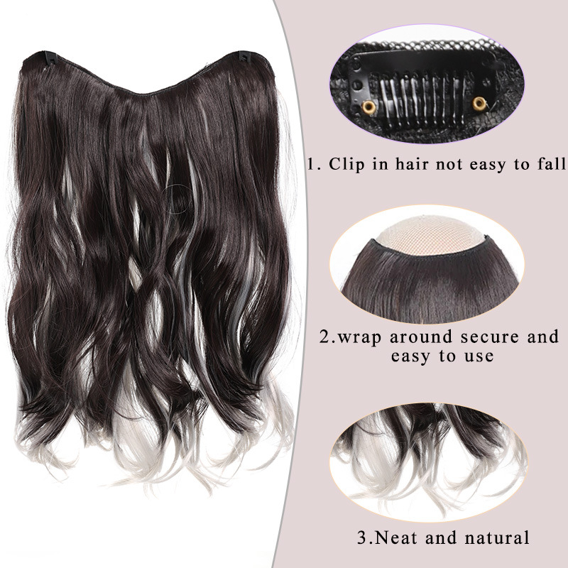 wig female V shaped hair extension one piece 5 card highlighting micro curly hair wig piece chemical fiber synthesis 48cm165g_voghion.com