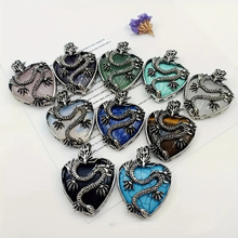 亚马逊热卖欧美潮流个性天然石五爪龙心形吊坠龙心形吊坠厂家直销