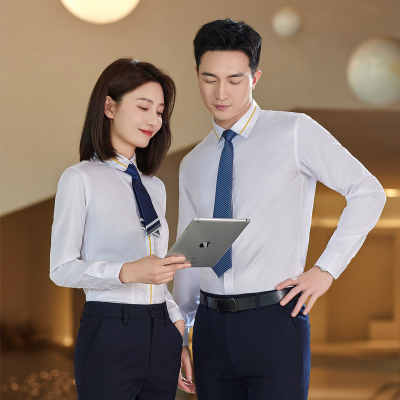 Men's and women's same long-sleeved professional shirt Bank formal cotton white shirt Mercedes-Benz 4s store sales Real Estate overalls