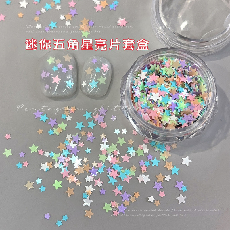 Macaron Star Sequin Nail Art Jewelry Size Mixed Dopamine Mini Small Five-Pointed Star Wearable Nail Patch Macaron Star Sequin Nail Art Jewelry Size Mixed Dopamine Mini Small Five-Pointed Star Wearable Nail Patch