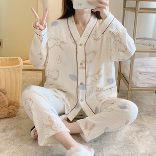 Layering Stone Rabbit Pregnant Women's Suit Spring and Summer Crepe Pregnant Women's Postpartum Sweat Sucking Suit Moon Suit